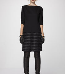 Black n' Gray Italian Wool & Mohair Boat-Neck Sheath Dress