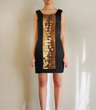 Gold Sequined Black Sheath Dress