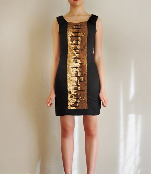 Gold Sequined Black Sheath Dress