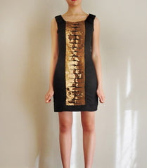 Gold Sequined Black Sheath Dress