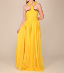 Red Carpet Silk Chiffon Halter Neck Gown