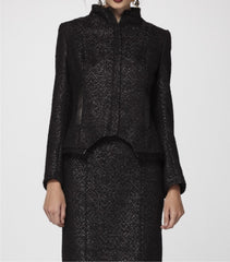 Black n' Charcoal Donegal textured Italian Wool Jacket accented with Soft Black Lambskin Leather Trim.