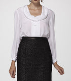 Silk Crepe de Chine Blouse with draped Collar &amp; Long Buttoned Sleeves