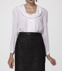 Silk Crepe de Chine Blouse with draped Collar & Long Buttoned Sleeves