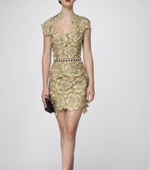 Luxurious Rose Petal Lace Evening Dress with embellished trim Belt. Strapless or Single Shoulder.