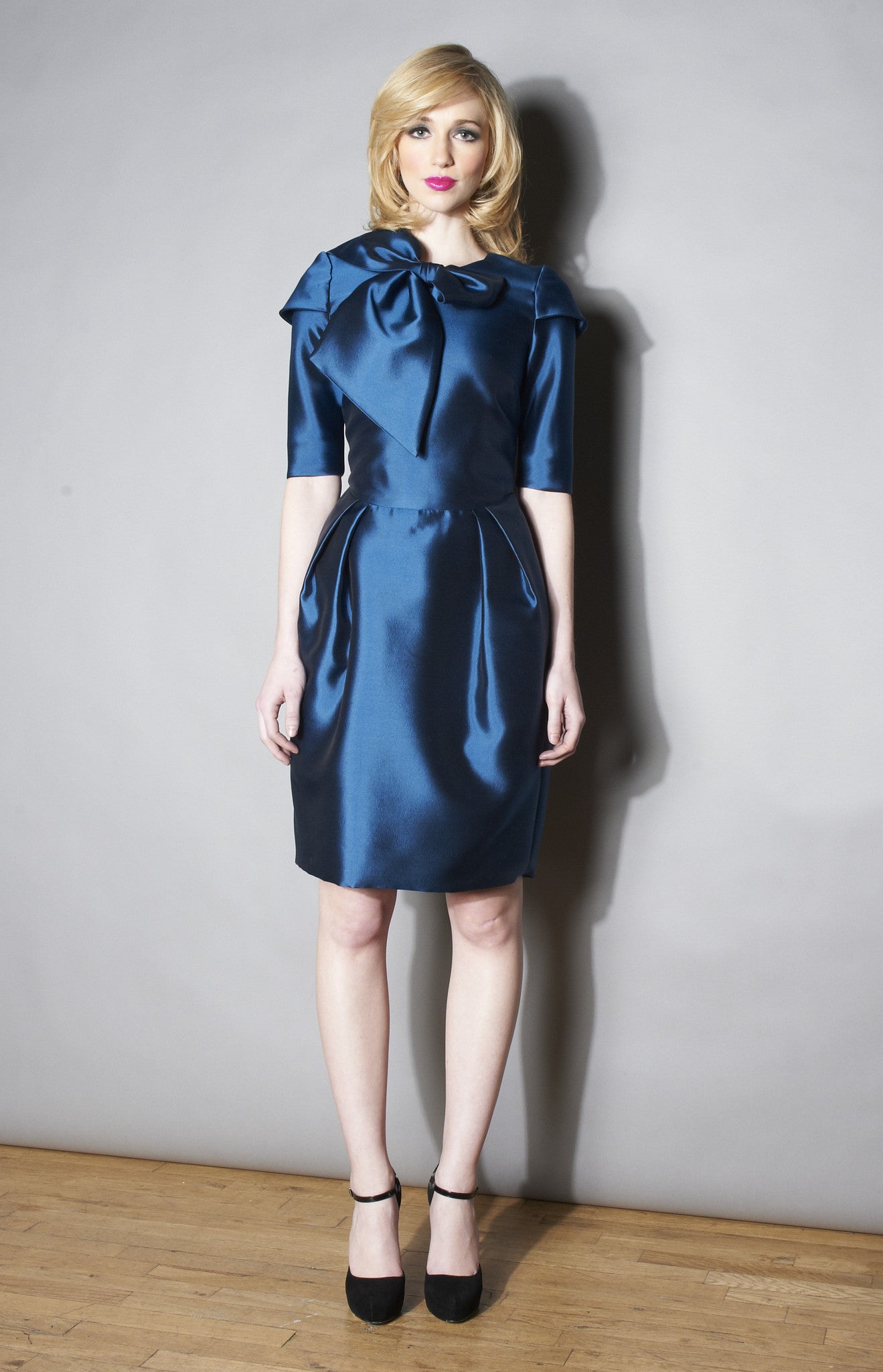 Bonita Wedgewood Bow Silk Wool Cocktail Dress NARA PAZ Bonita Wedgewood Bow Silk Wool Cocktail Dress NARA PAZ