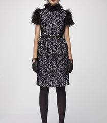 Black n' White Animal Textured Mohair Sheath Dress with Faux Fur Shoulders &amp; Neck Trims.